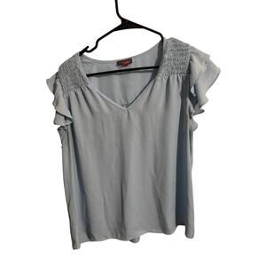 Vince Camuto Light Blue Ruffle Sleeve Blouse - Women's Large